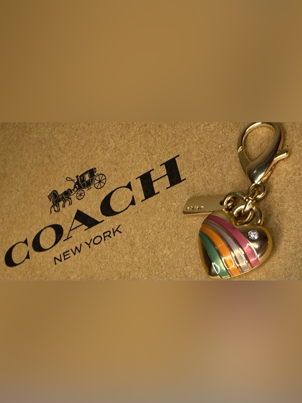 Coach Mini Pride Heart Charm Gold With Enamel Rainbow